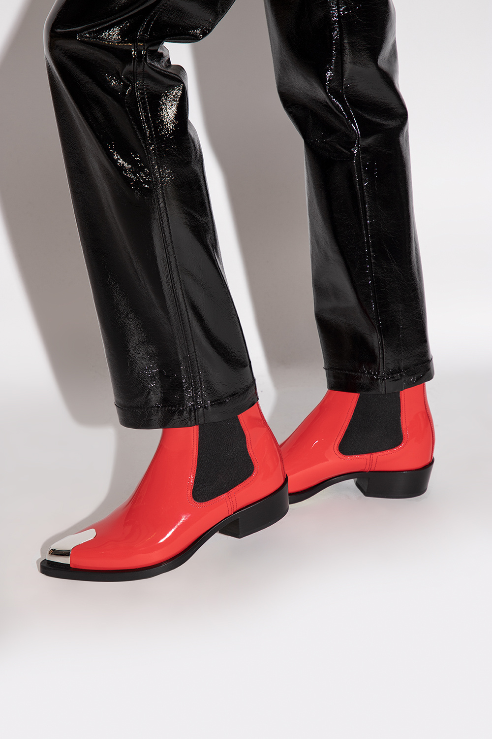 Alexander mcqueen black and cheap red chelsea leather boots